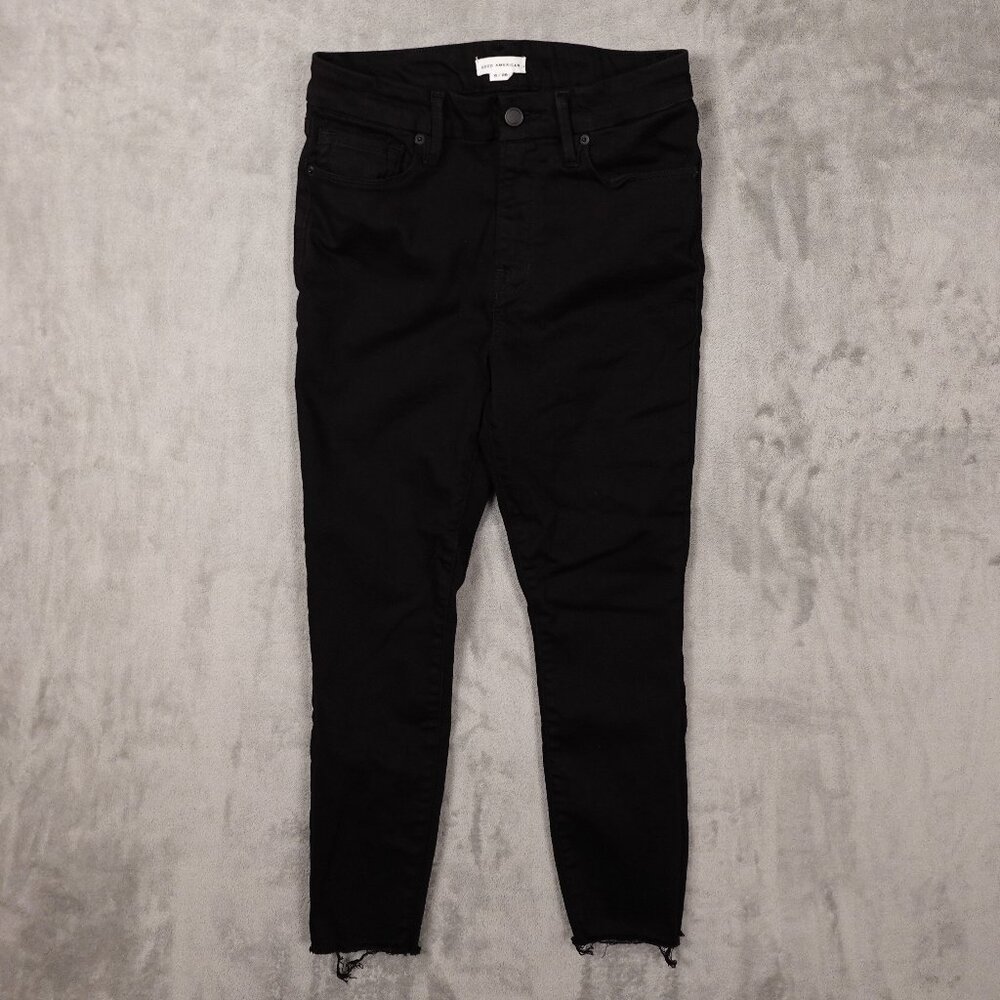 Good American Good Legs Crop‎ Jeans Women’s Size 6/28 Black High Rise Raw Hem